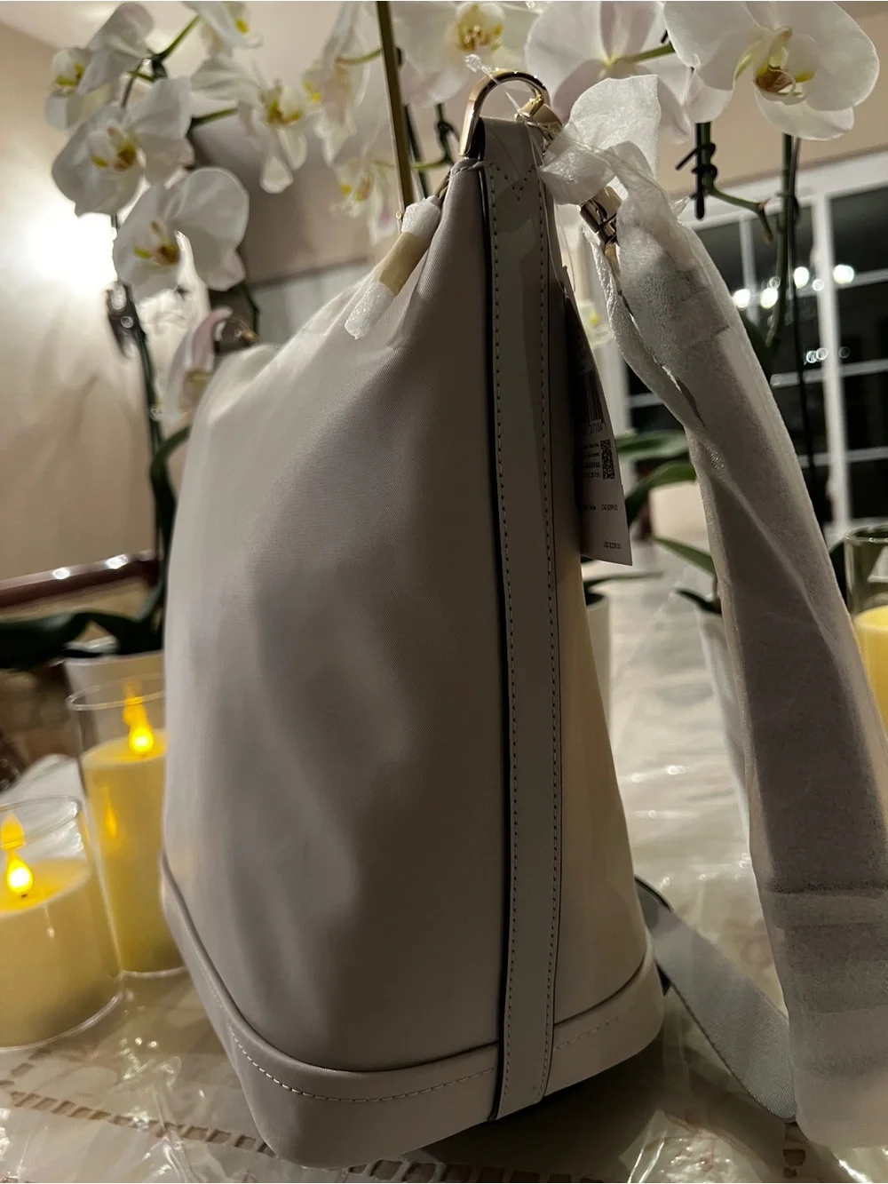 Kate Spade New York Chelsea Large Duffle Crossbody Bag Platinum Grey Nylon NWT